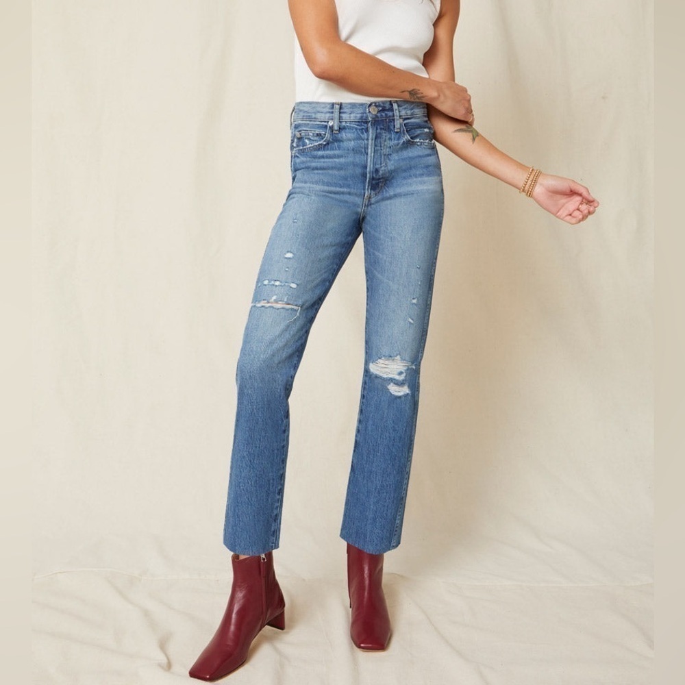 AMO HIGH-RISE & STRAIGHT LEG LOVERBOY FREEDOM DENIM RELAXED FIT CROPPED JEANS